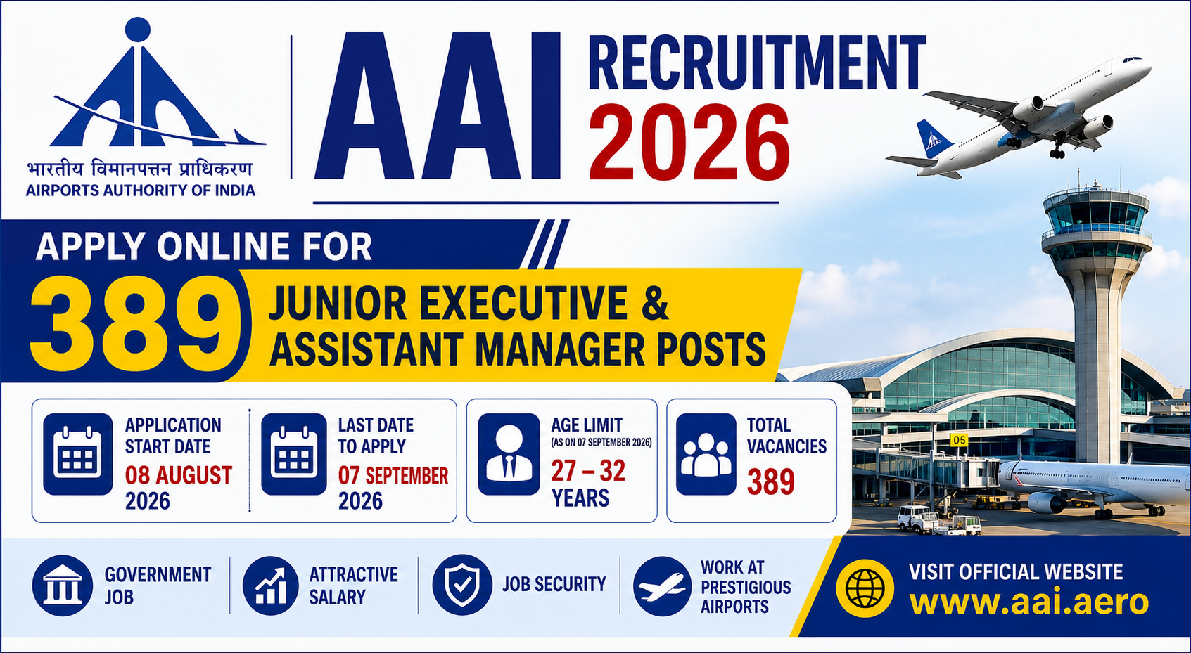 AAI Recruitment 2026 Apply Online for 389 Junior Executive & Assistant Manager Posts
