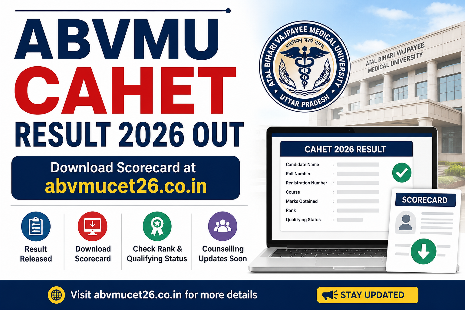 ABVMU CAHET Result 2026 Out, Download Scorecard at abvmucet26.co.in