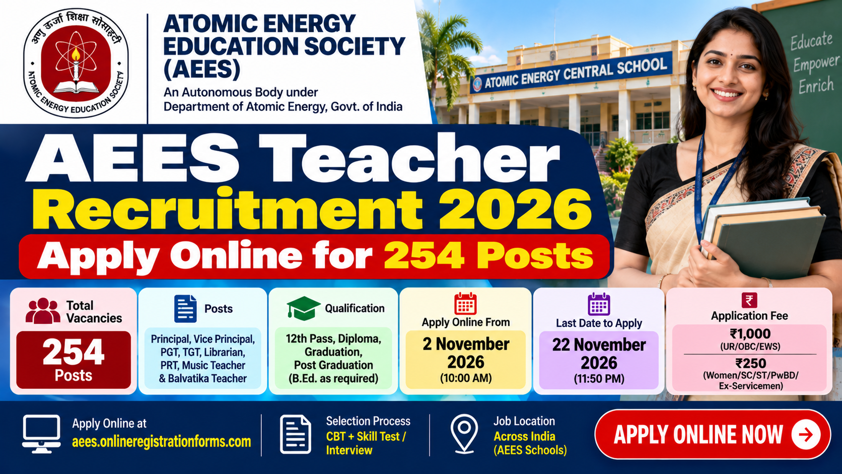 AEES Teacher Recruitment 2026: Apply Online for 254 Posts