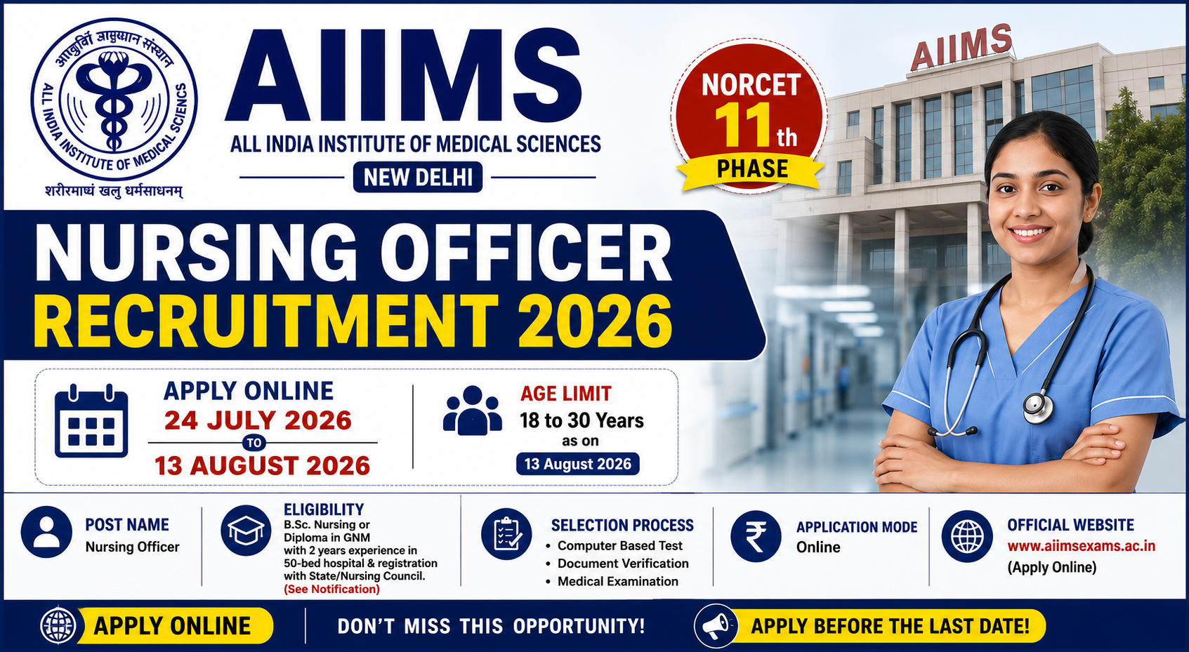 AIIMS Nursing Officer Recruitment 2026 Apply Online | NORCET 11