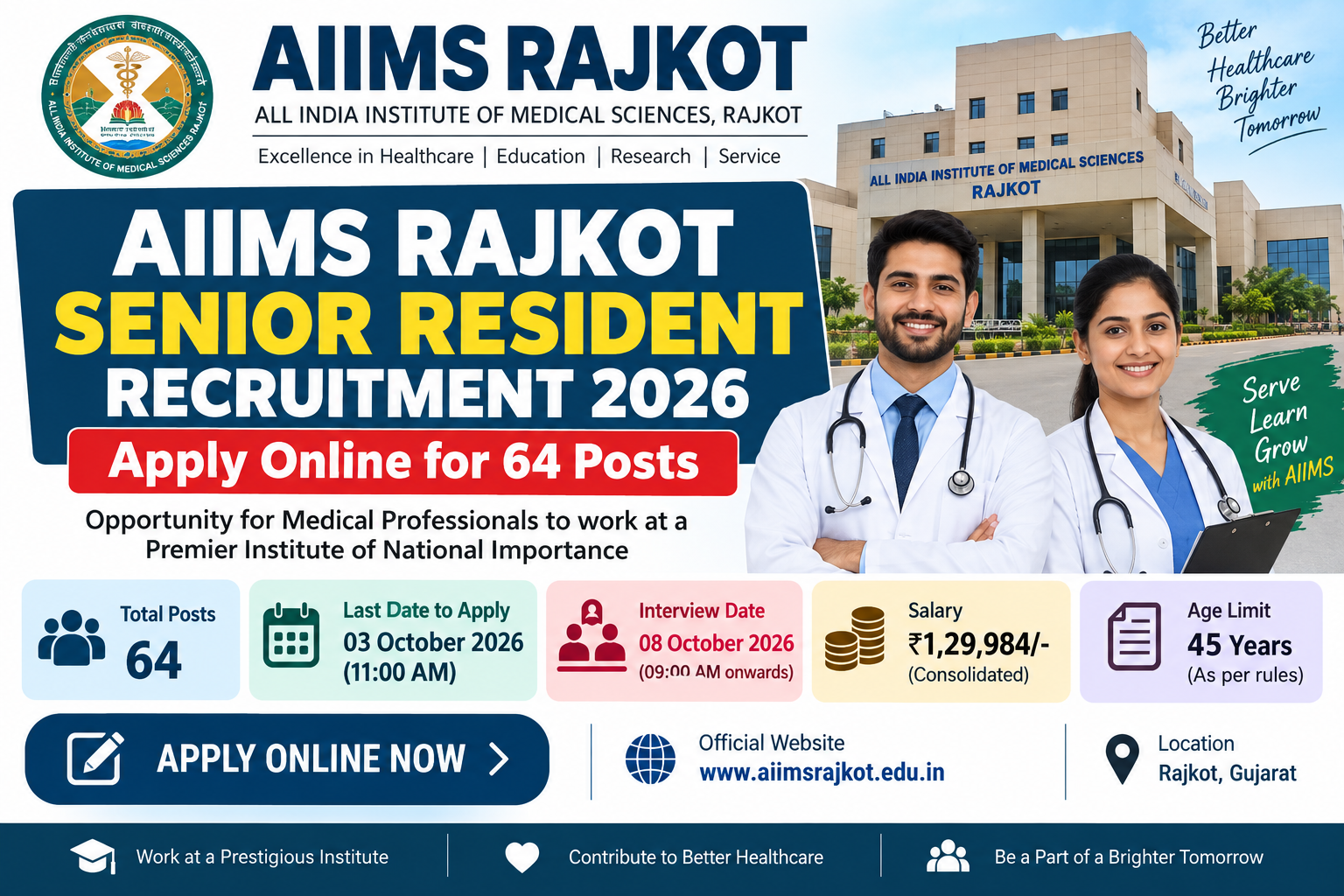 AIIMS Rajkot Senior Resident Recruitment 2026 – Apply Online for 64 Posts