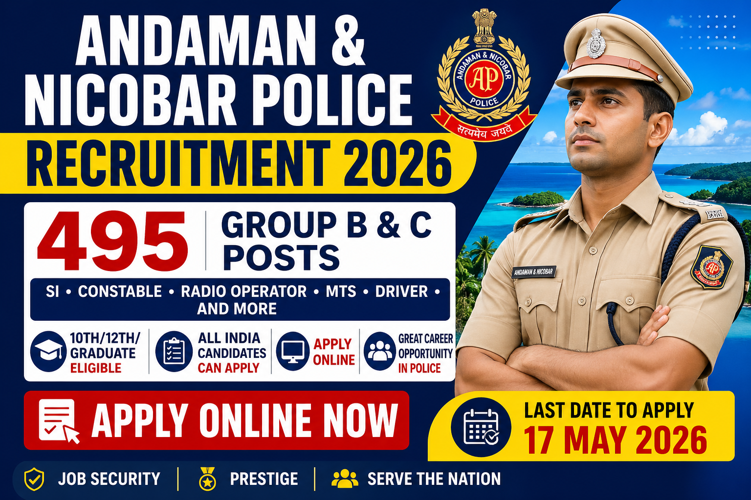 Andaman & Nicobar Police Recruitment 2026 Apply Online – 495 Group B & C Posts, Eligibility, Last Da