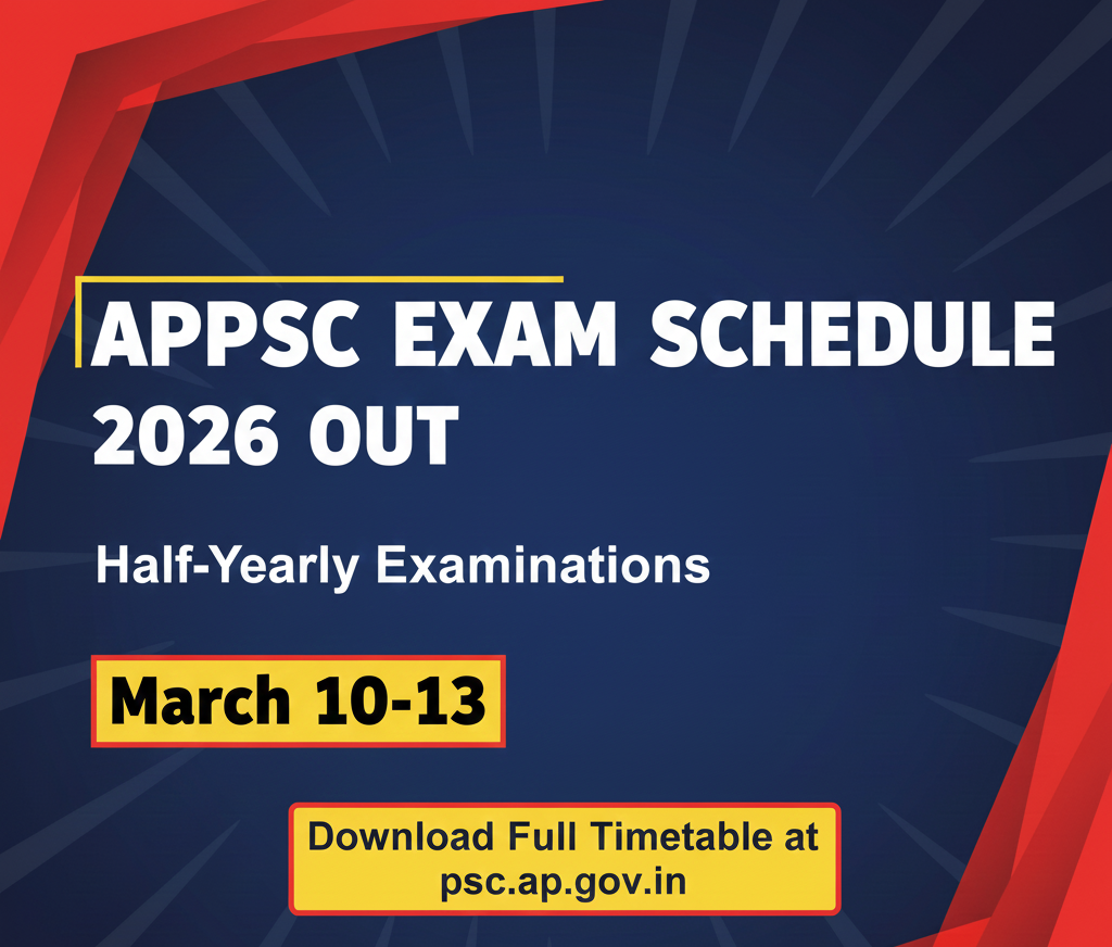 APPSC Exam Calender 2026 Out: Half Yearly Examinations to Be Held from March 10 to 13