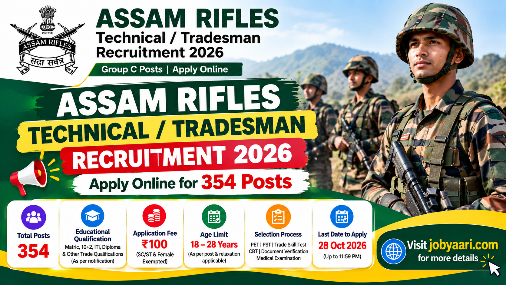 Assam Rifles Technical / Tradesman Recruitment 2026 – Apply Online for 354 Posts