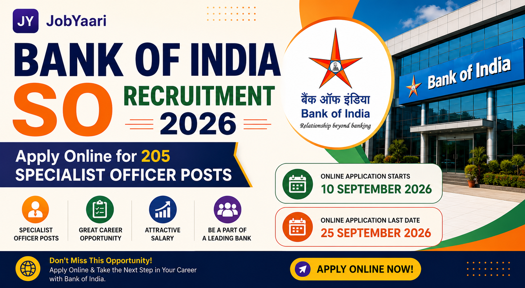 Bank of India SO Recruitment 2026 Notification OUT for 205 Posts – Civil Engineer, Officer, Manager and Specialist Officer Vacancies