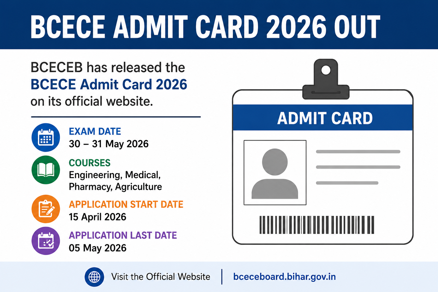 BCECE Admit Card 2026 Out – Download BCECEB Hall Ticket for Engineering, Medical, Pharmacy & Agricul