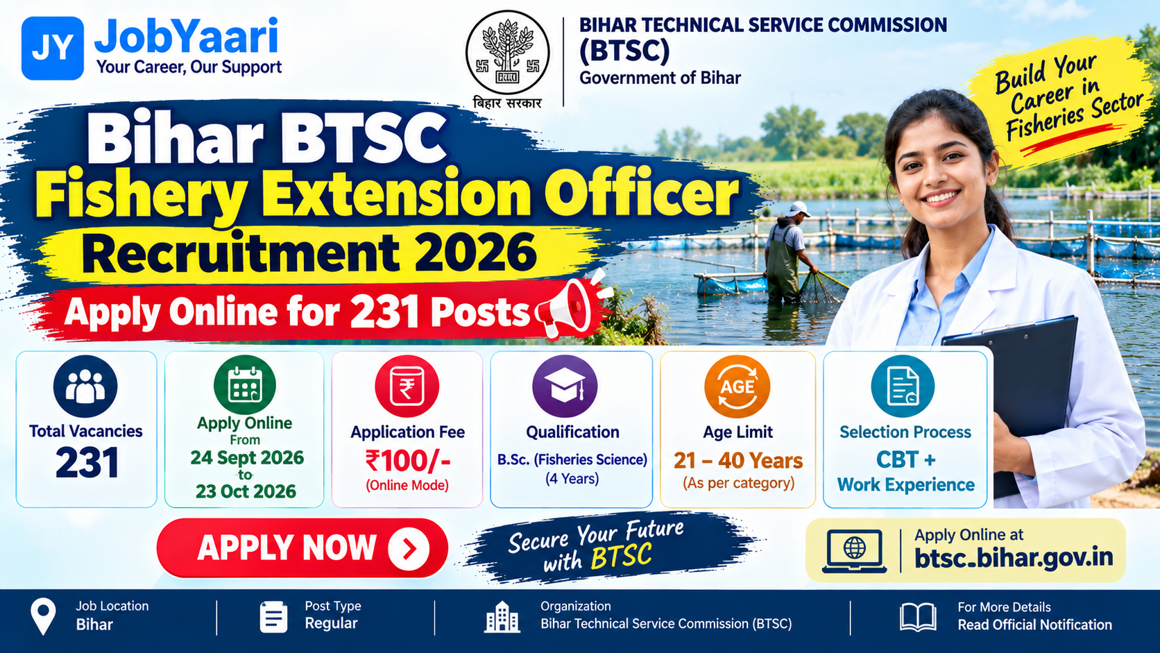 Bihar BTSC Fishery Extension Officer Recruitment 2026 – Apply Online for 231 Posts