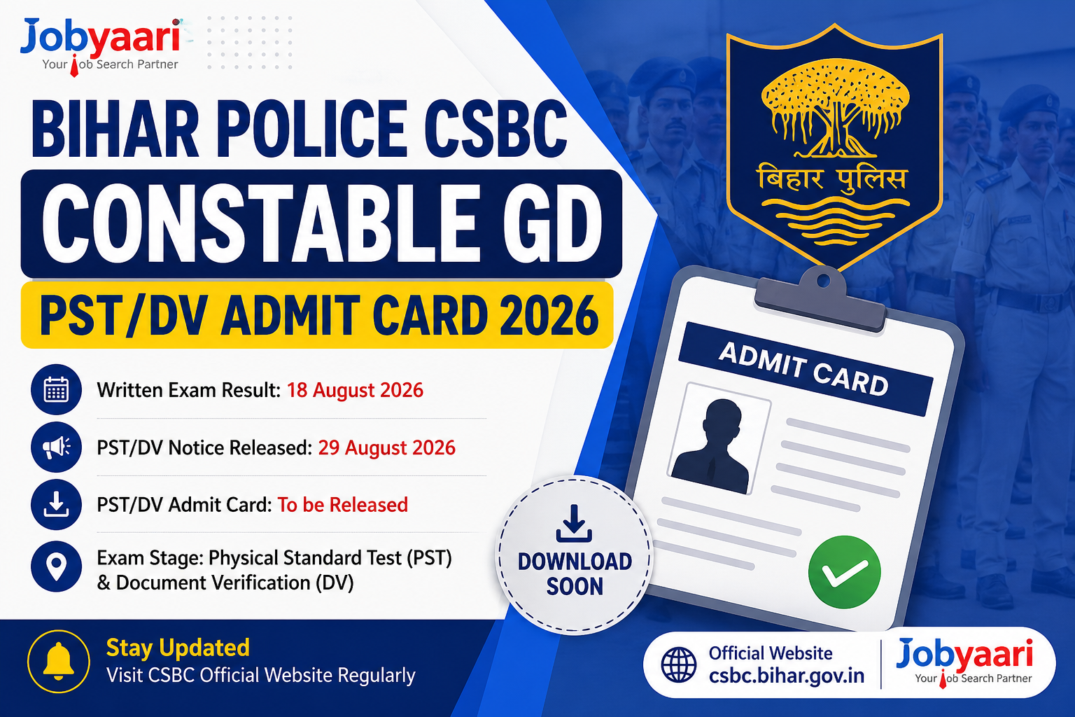 Bihar Police CSBC Constable GD PST DV Admit Card 2026
