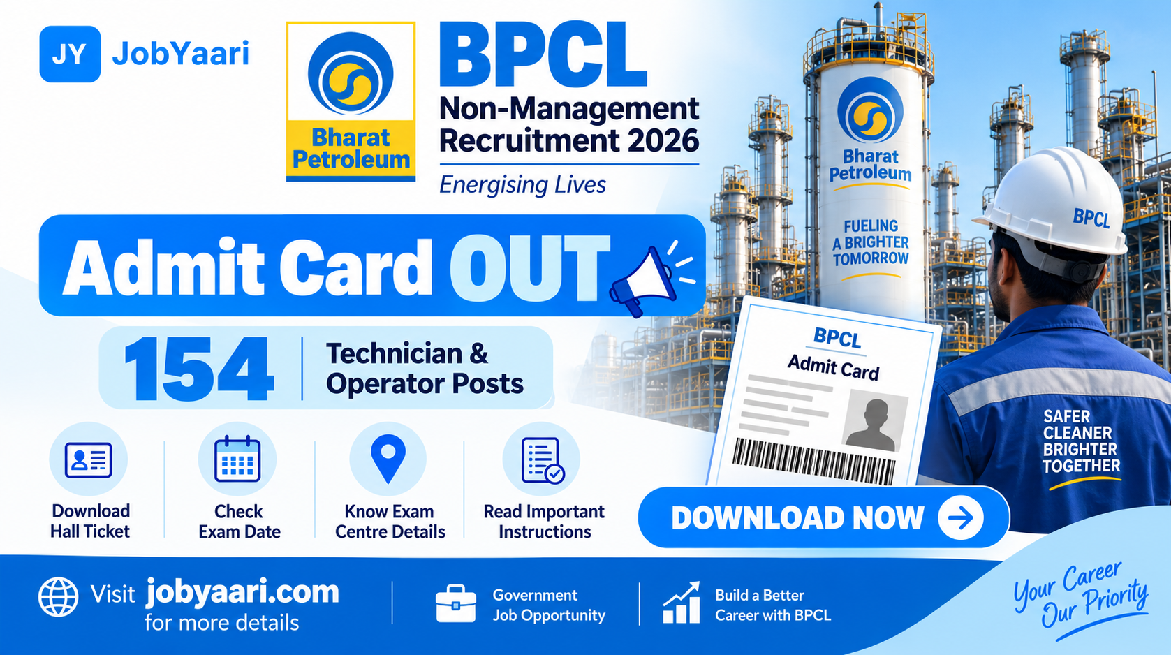BPCL Non-Management Recruitment 2026 Admit Card OUT for 154 Technician & Operator Posts, Download Li
