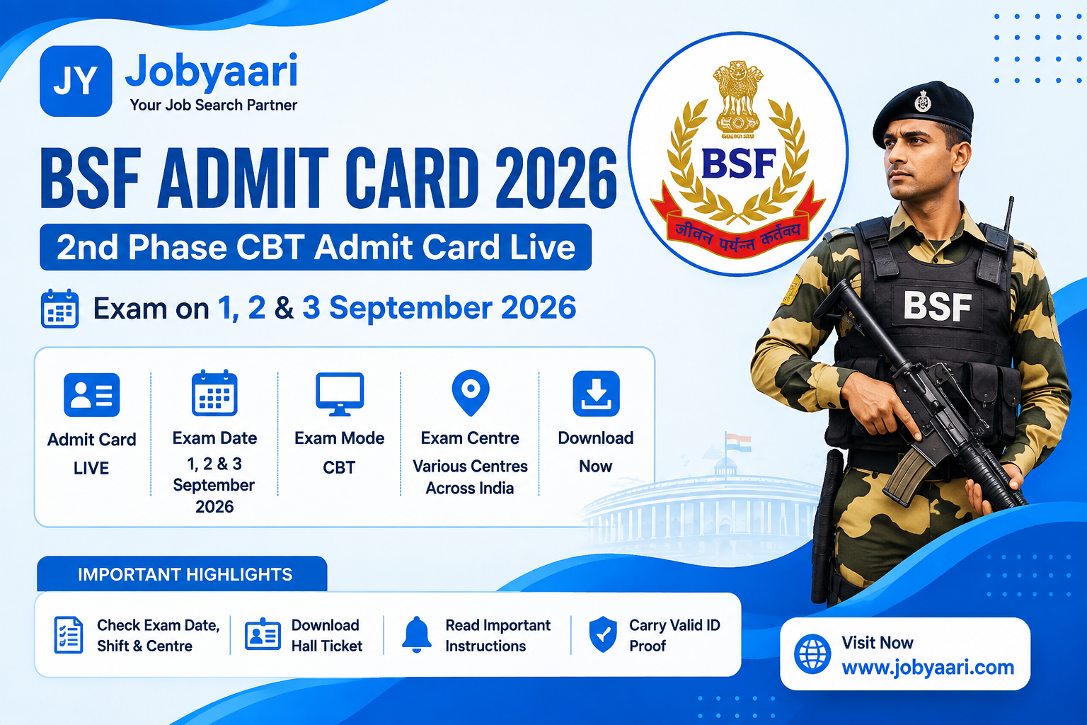 BSF Admit Card 2026 2nd Phase CBT Live – Exam on 1, 2 and 3 September 2026