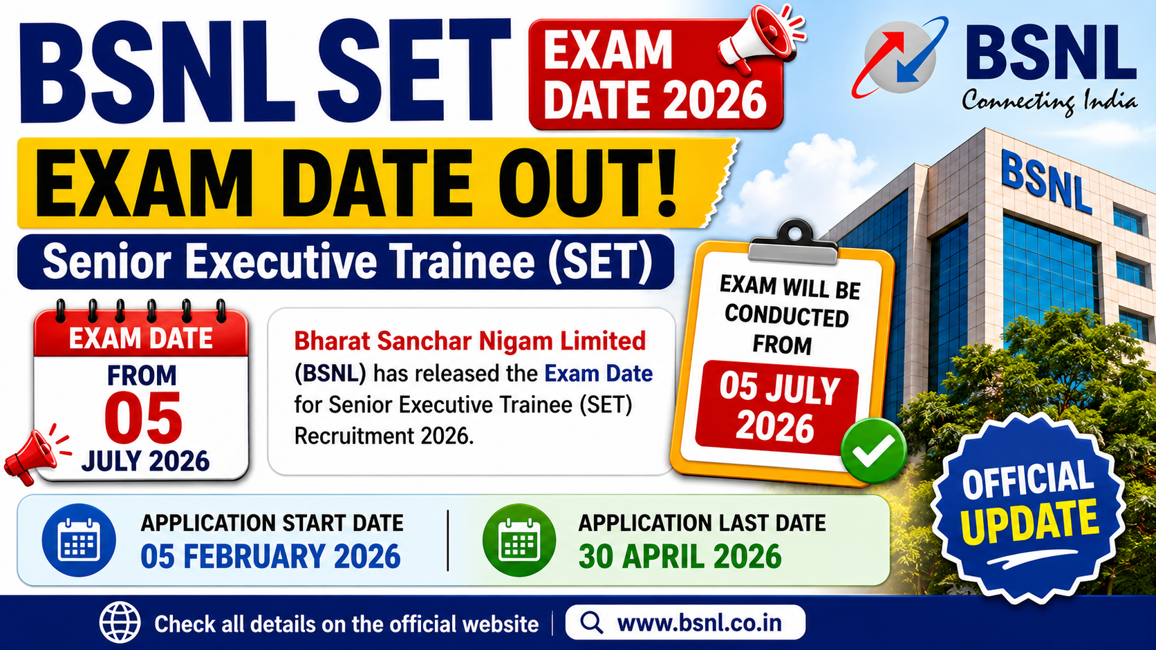 BSNL SET Exam Date 2026 Out – Senior Executive Trainee Exam Schedule & Latest Updates