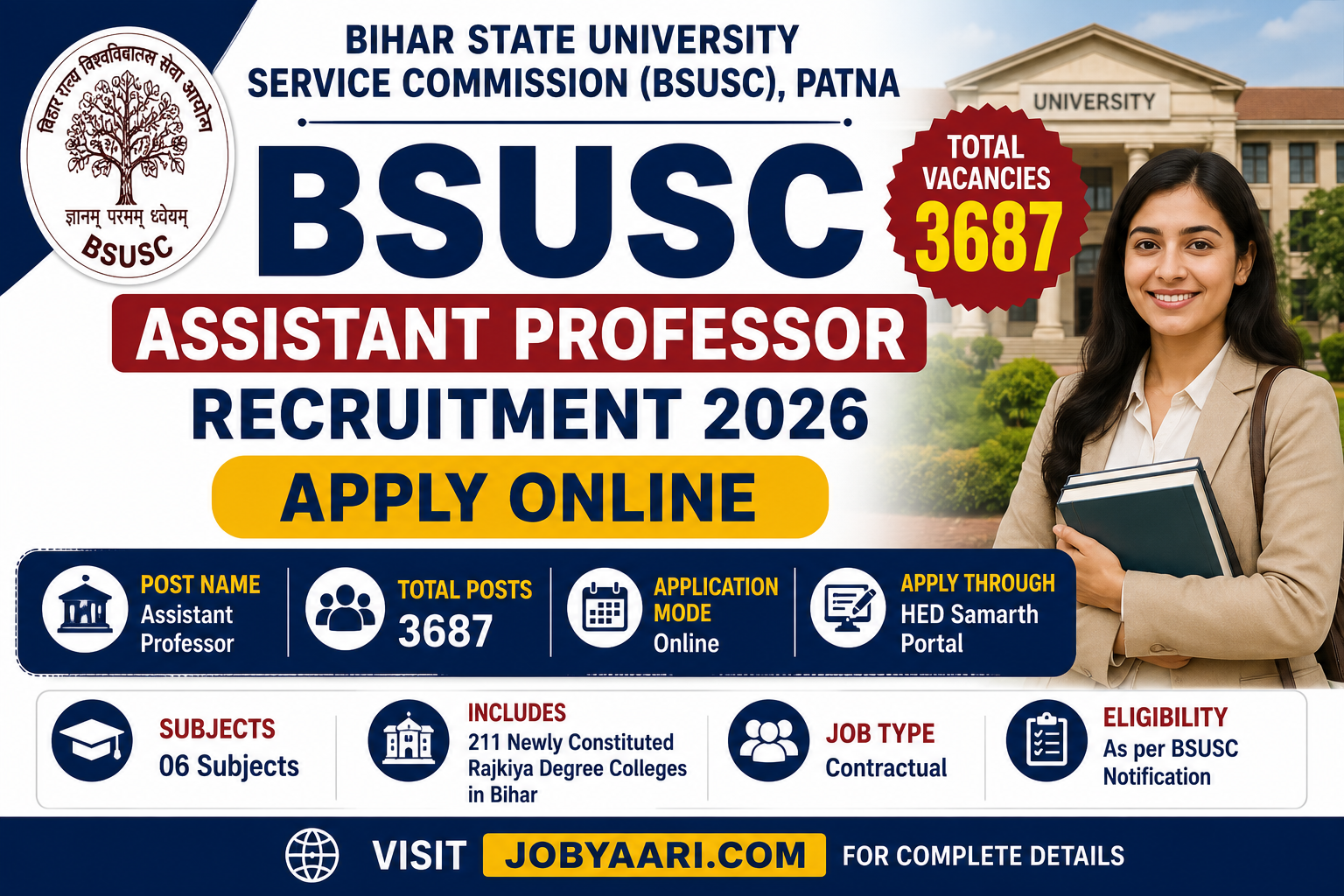 BSUSC Assistant Professor Recruitment 2026 Apply Online
