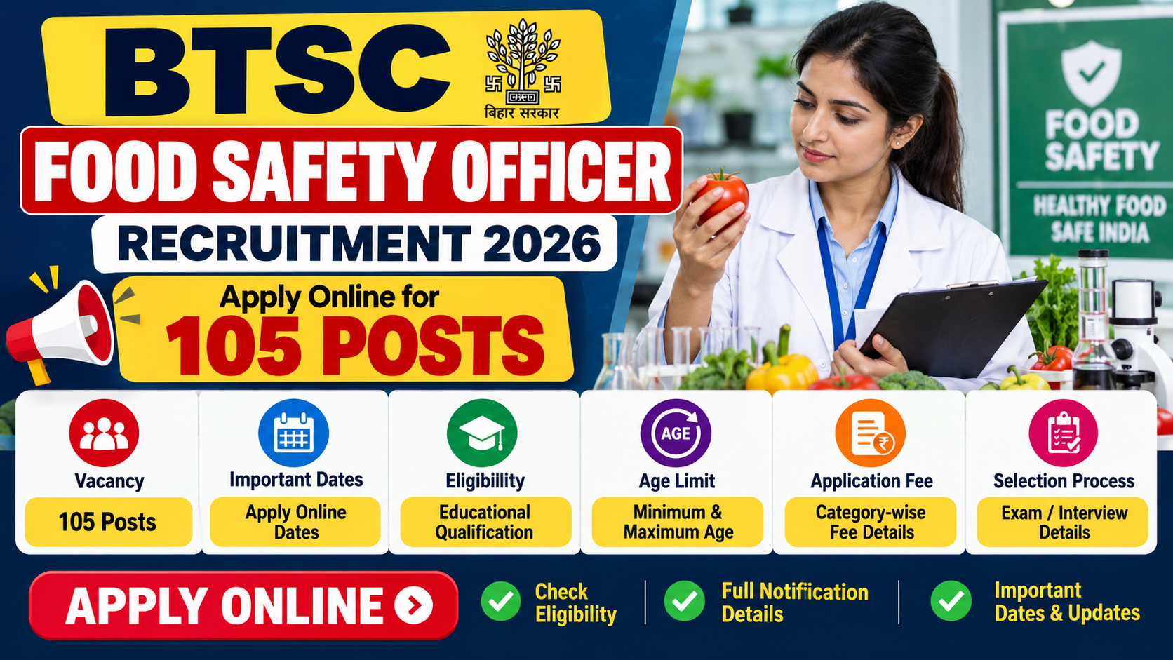BTSC Food Safety Officer Recruitment 2026 Apply Online for 105 Posts – Eligibility, Important Dates and Selection Process