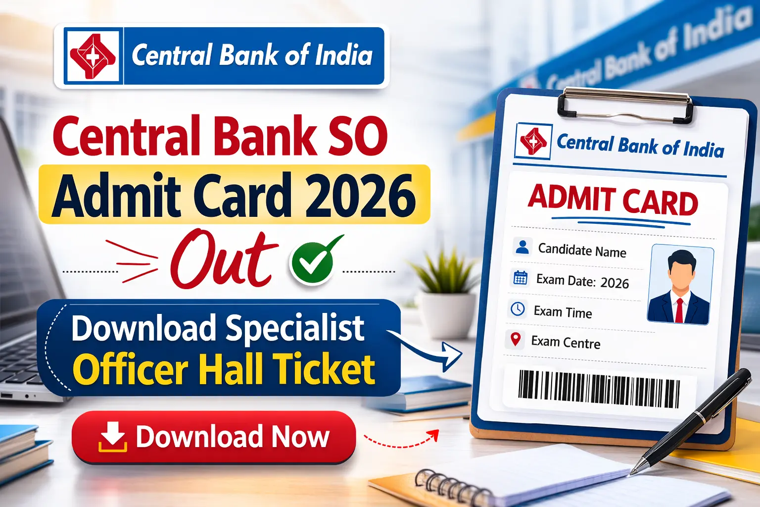 Central Bank SO Admit Card 2026 Out | Download Specialist Officer Hall Ticket @ centralbankofindia.c