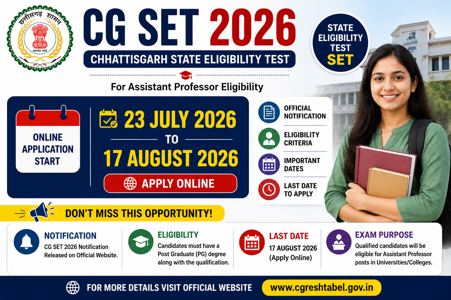 CG SET 2026 Apply Online, Notification, Eligibility & Last Date