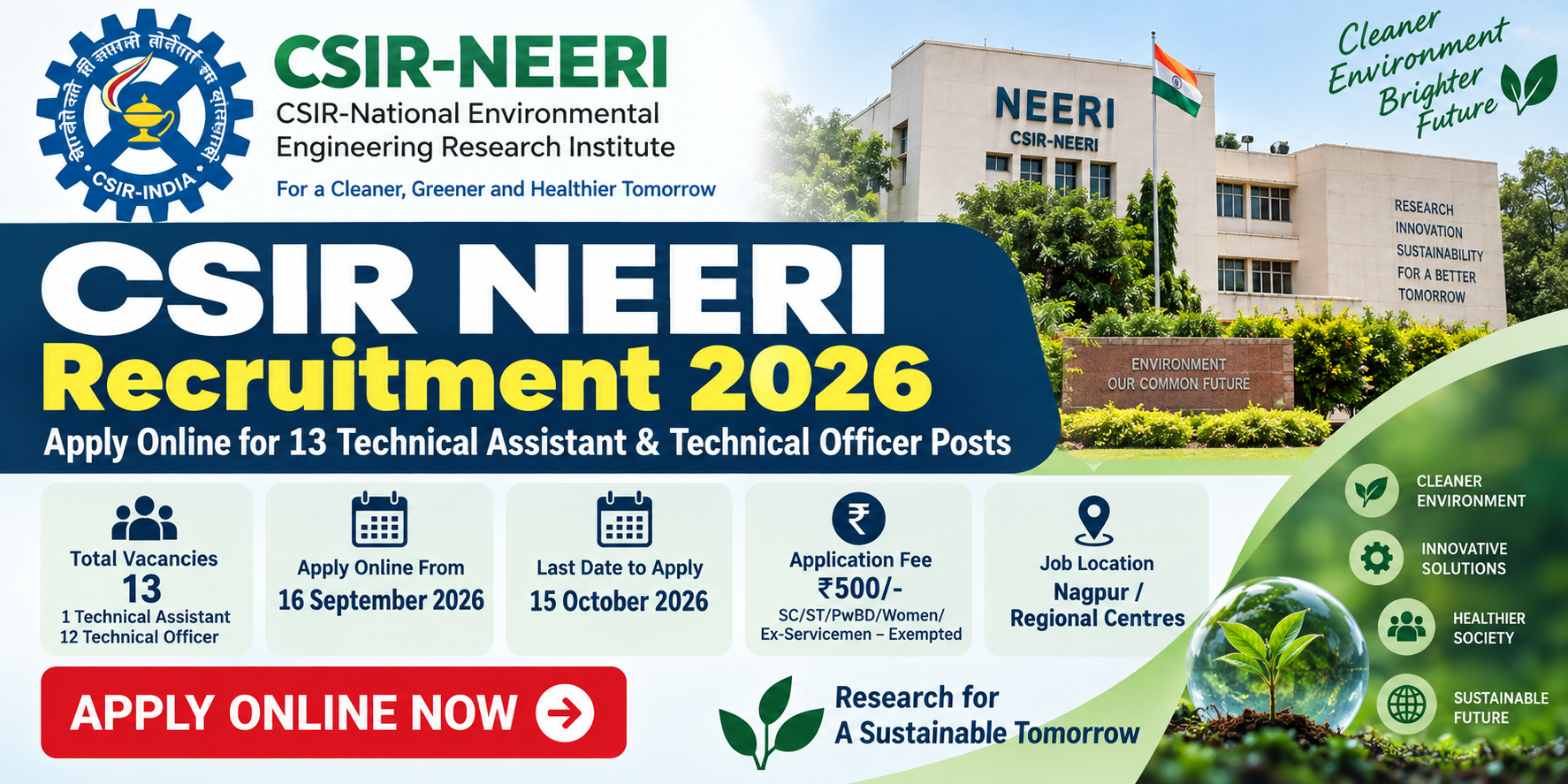 CSIR NEERI Recruitment 2026 – Apply Online for 13 Technical Assistant & Technical Officer Posts
