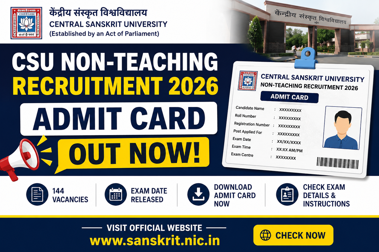 CSU Non-Teaching Recruitment 2026 Admit Card Out Now