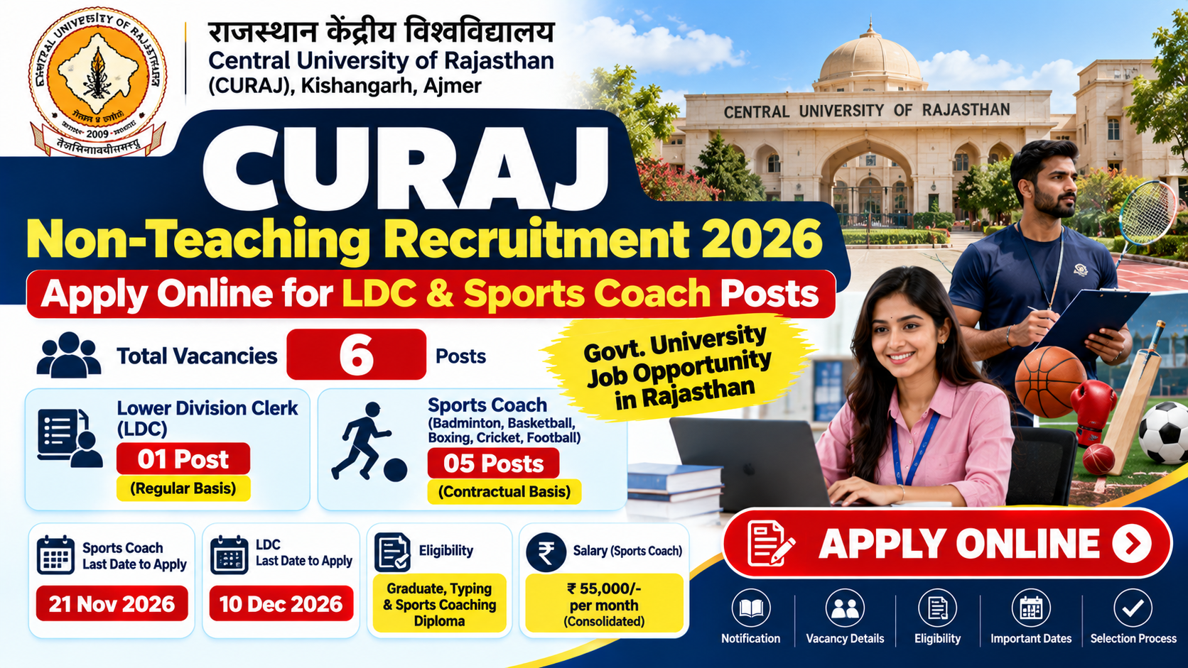 CURAJ Non-Teaching Recruitment 2026: Apply Online for LDC & Sports Coach Posts