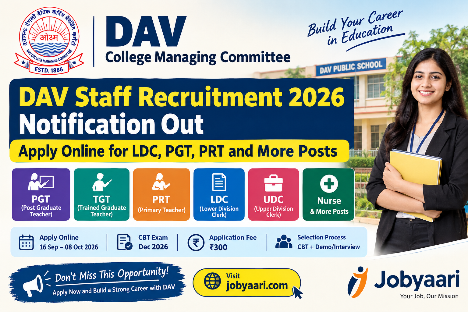 DAV Staff Recruitment 2026 Notification Out – Apply Online for LDC, PGT, PRT and More Posts
