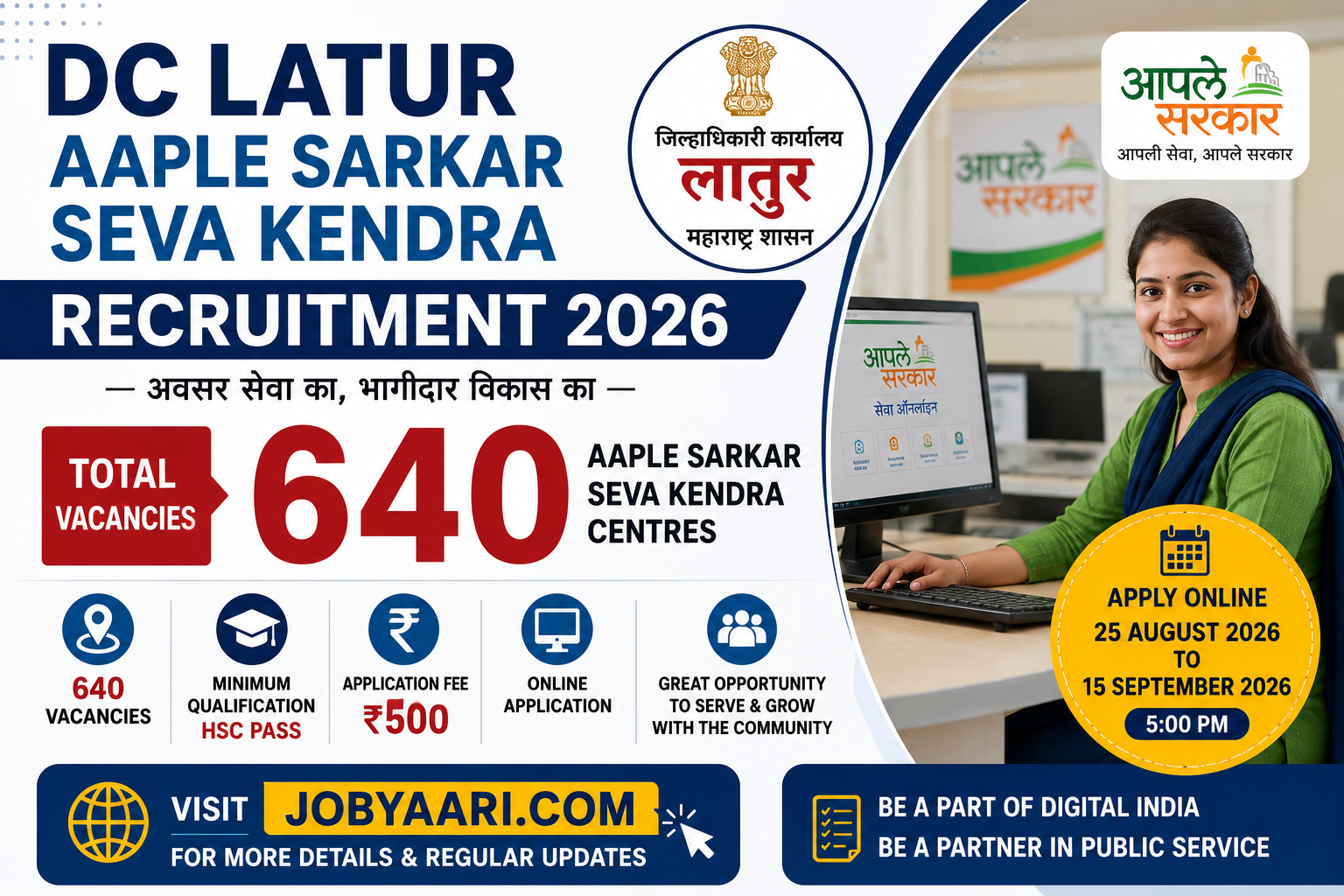 DC Latur Aaple Sarkar Seva Kendra Recruitment 2026 – Apply Online for 640 Vacancies
