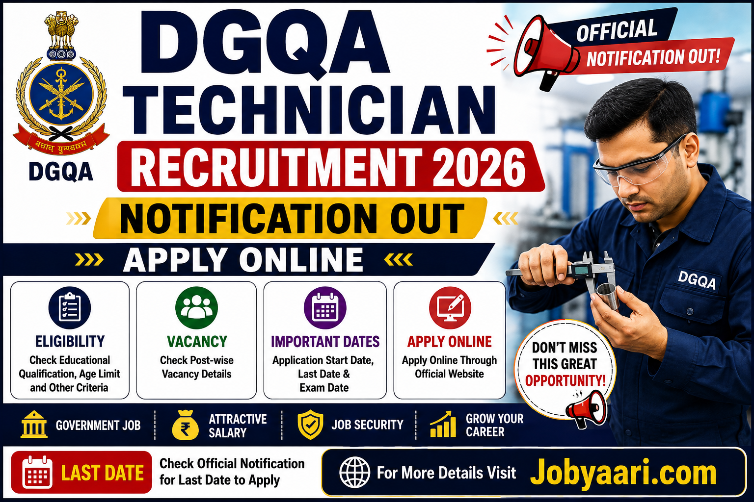 DGQA Technician Recruitment 2026 Notification Out: Apply Online, Eligibility, Vacancy & Last Date