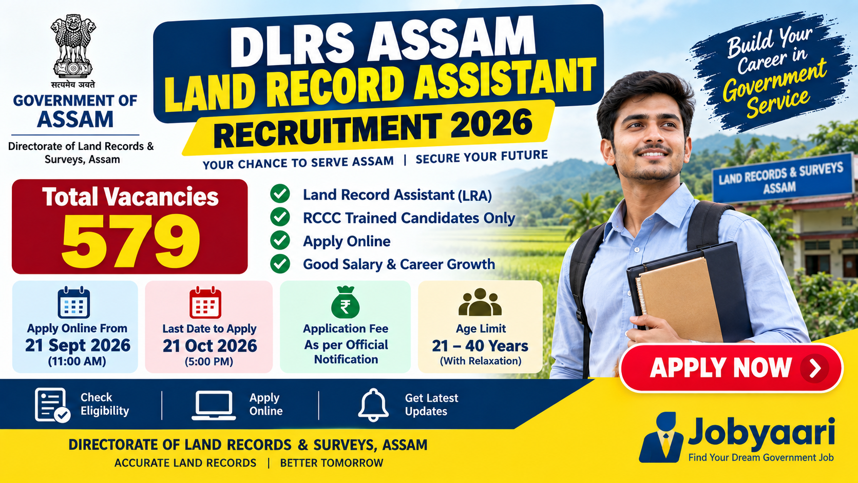 DLRS Assam Land Record Assistant Recruitment 2026 – Apply Online for 579 Posts