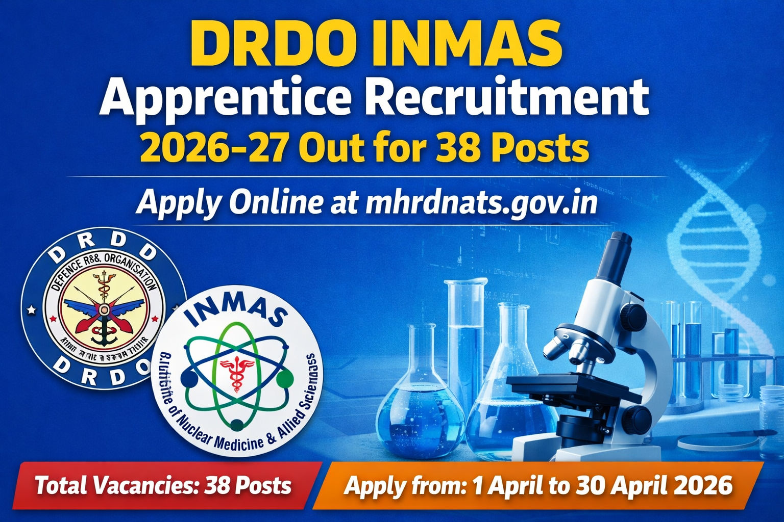 DRDO INMAS Apprentice Recruitment 2026-27 Out for 38 Posts, Apply Online at mhrdnats.gov.in