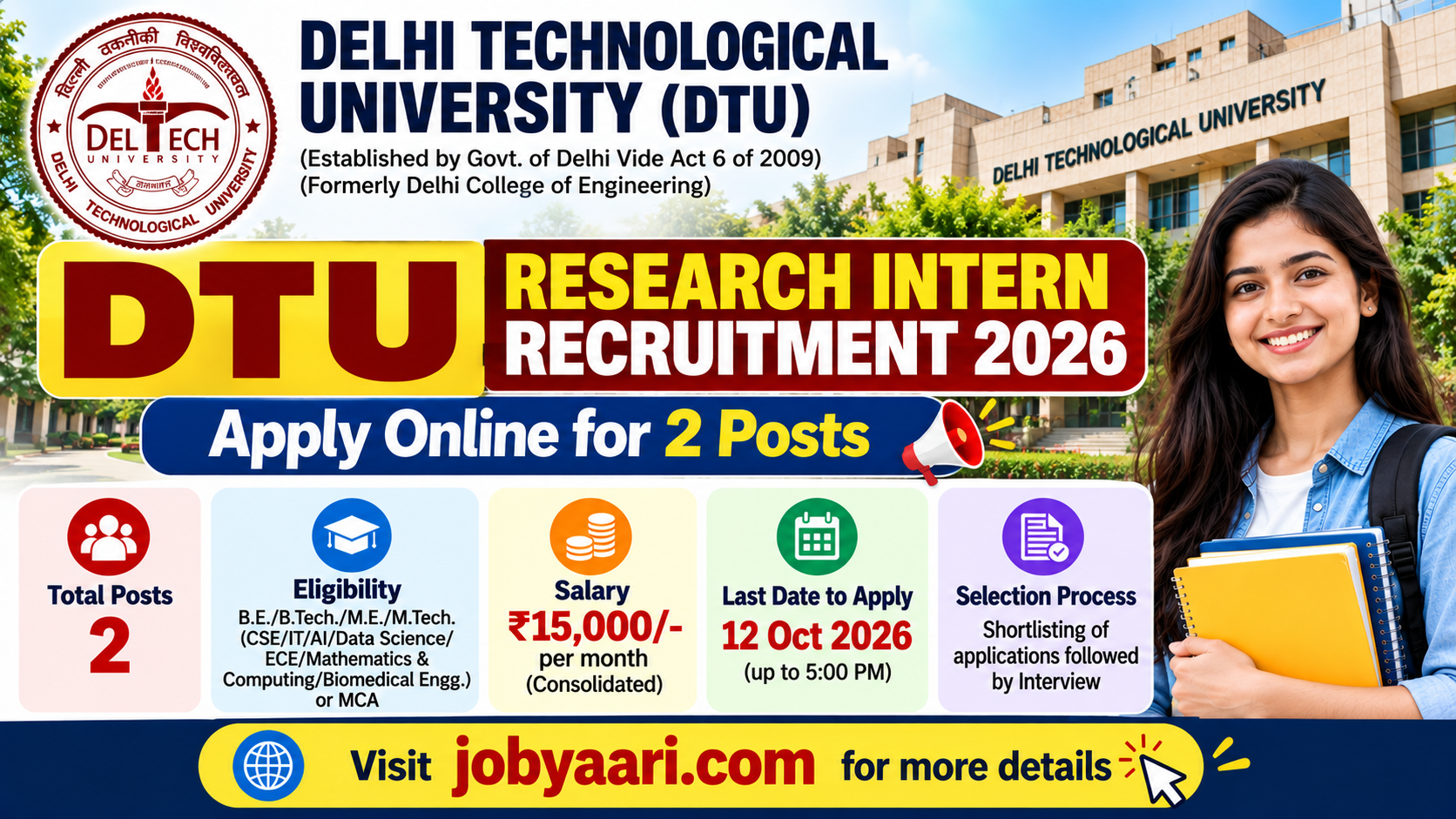 DTU Research Intern Recruitment 2026: Apply for Research Intern Posts