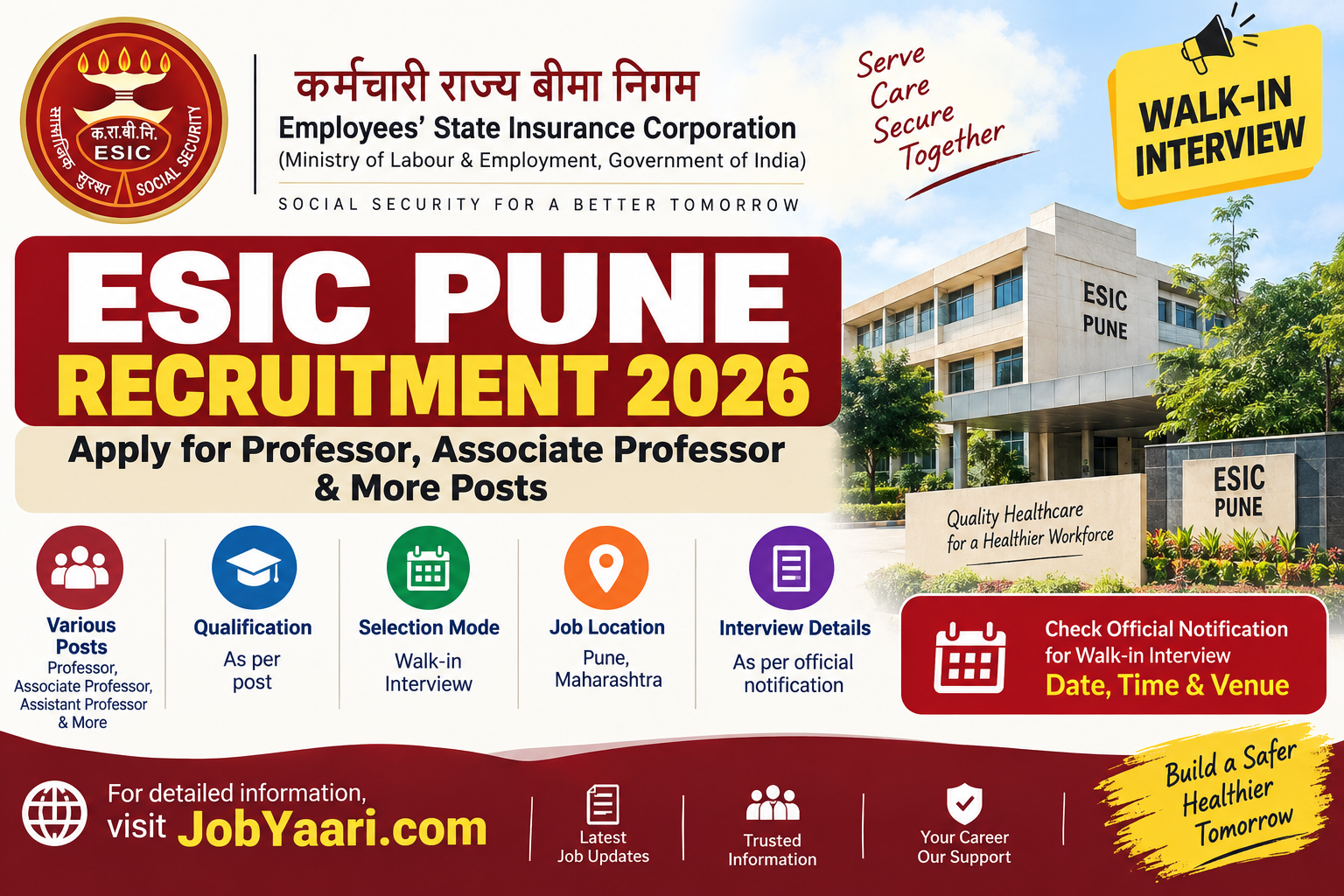 ESIC Pune Recruitment 2026 walk-in interview notification for Professor and Senior Resident posts