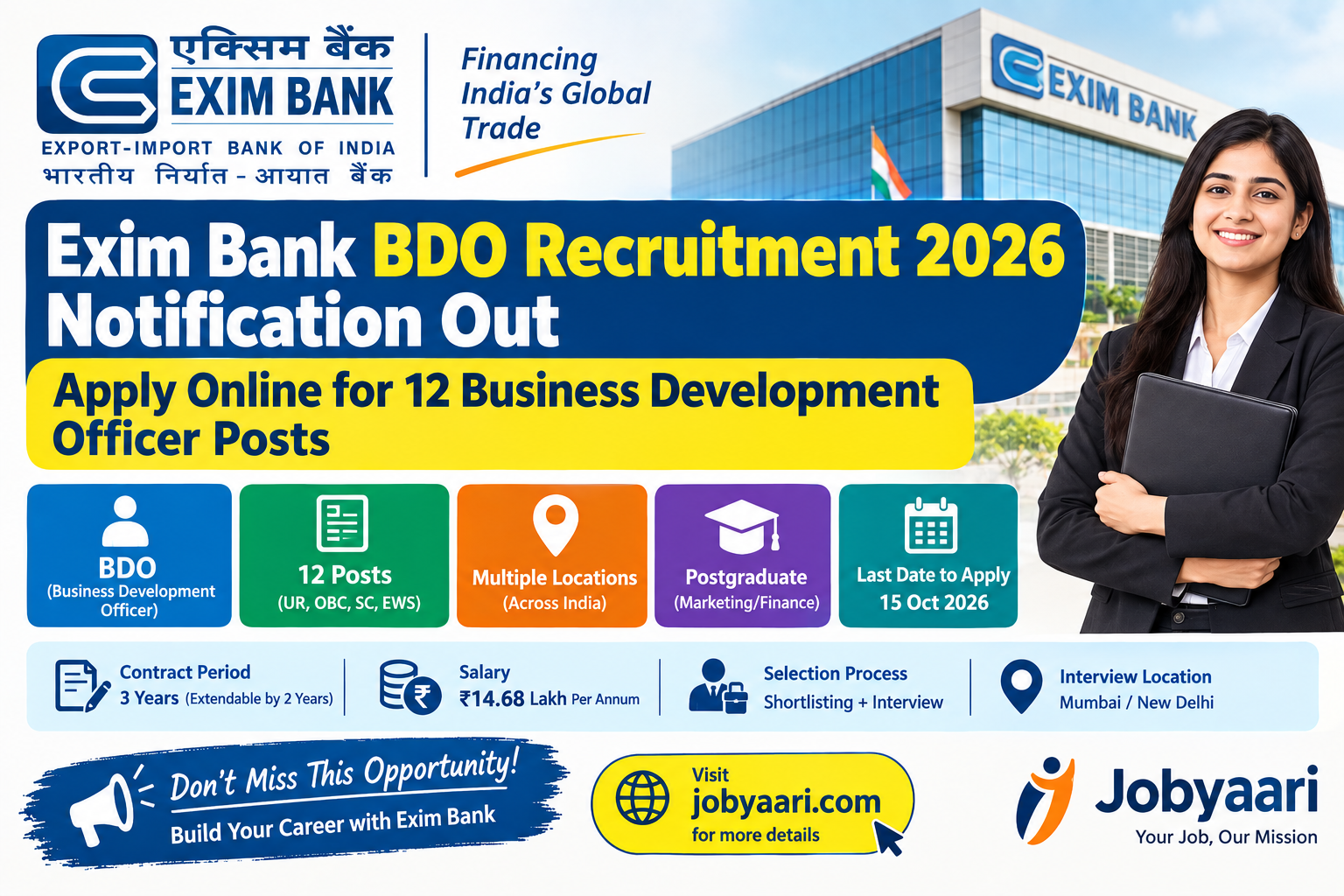Exim Bank BDO Recruitment 2026: Apply for 12 Business Development Officer Posts