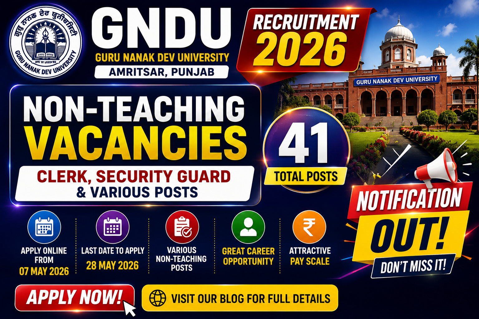 GNDU Non Teaching Recruitment 2026 Notification Out - Apply Online for 41 Posts