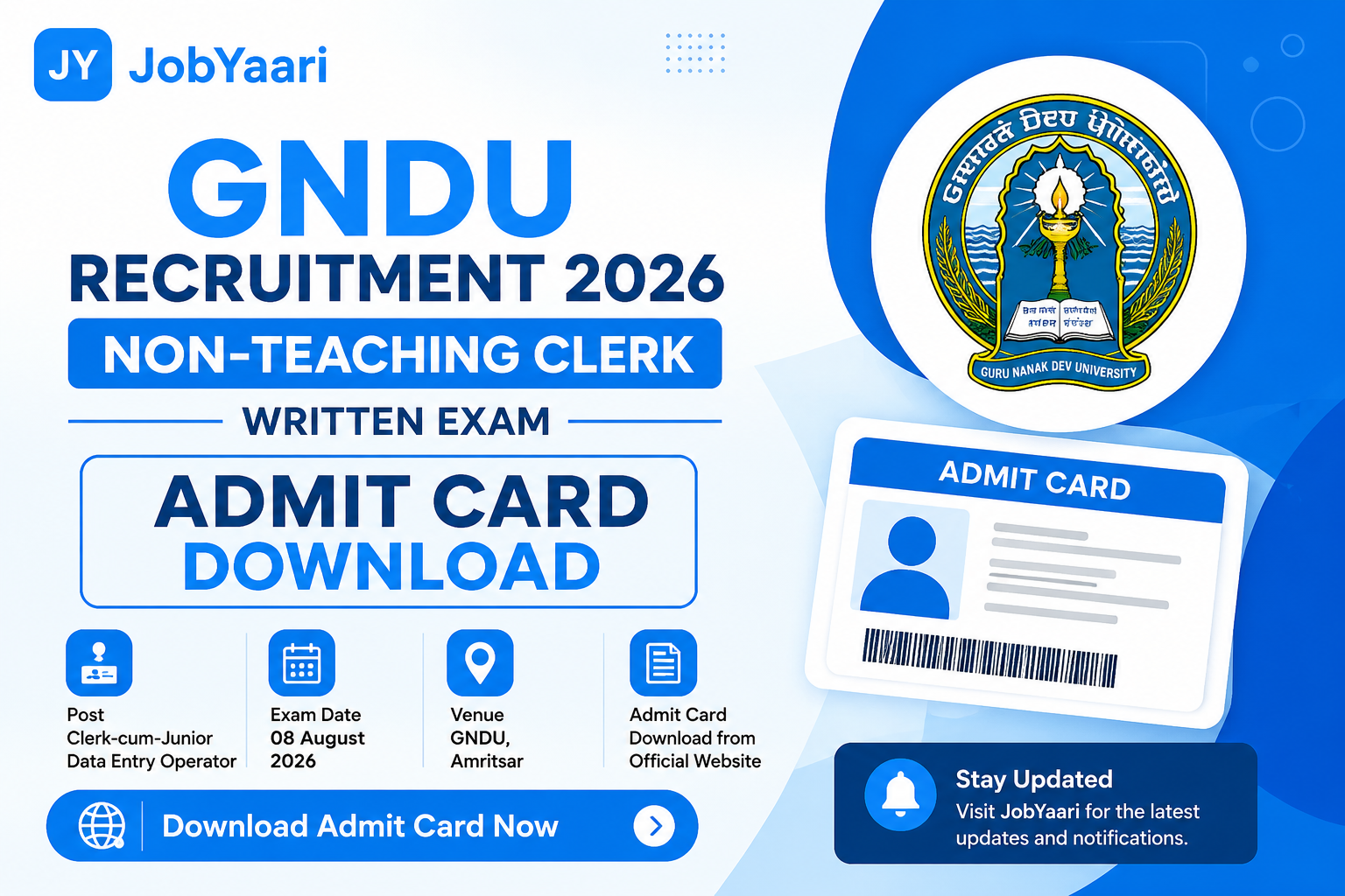 GNDU Clerk Admit Card 2026 Download – Clerk-cum-Junior Data Entry Operator Written Exam and Punjabi Language Test