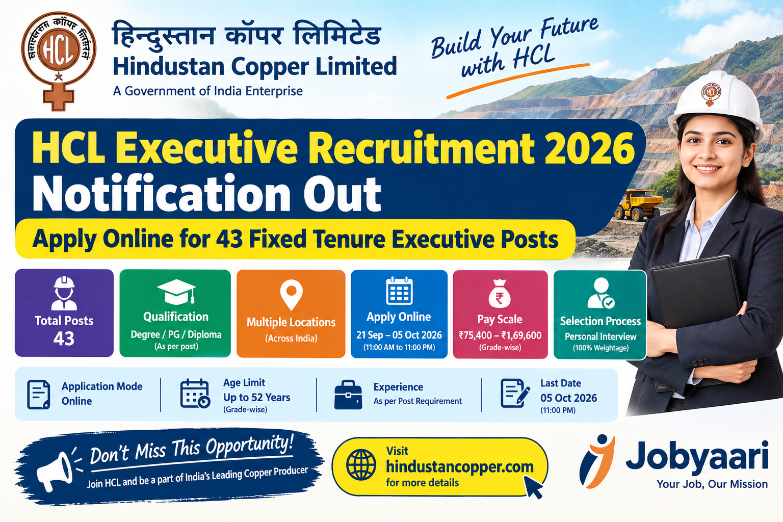 Hindustan Copper HCL Executive Recruitment 2026: Apply Online for 43 Posts