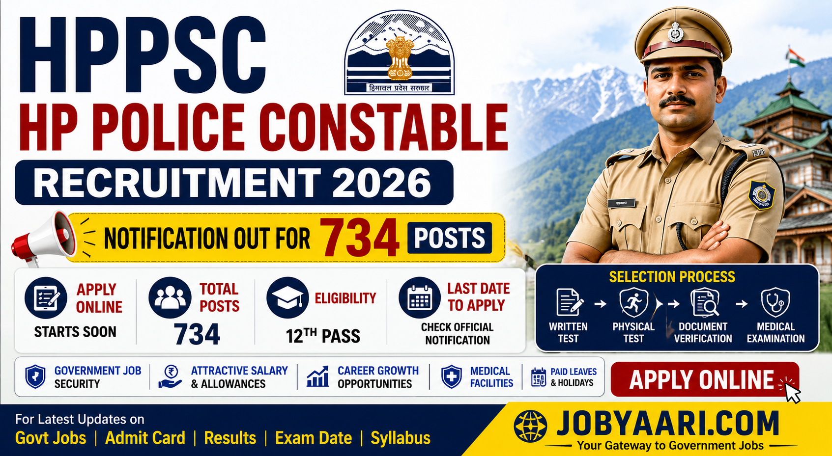 HPPSC HP Police Constable Recruitment 2026 Notification for 734 Posts – Apply Online, Eligibility & Selection Process
