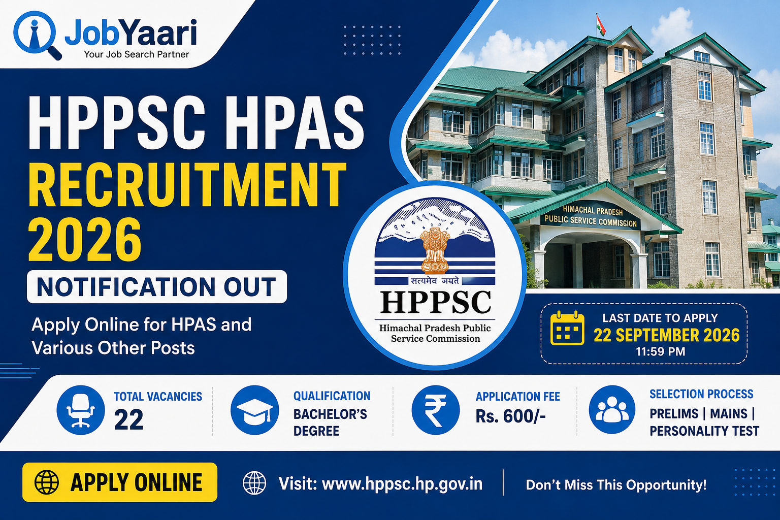 HPPSC HPAS Recruitment 2026 Notification OUT For Various Posts, Apply Online