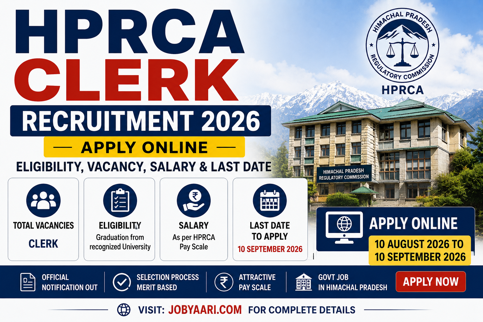 HPRCA Clerk Recruitment 2026 notification Himachal Pradesh apply online clerk vacancy eligibility salary last date