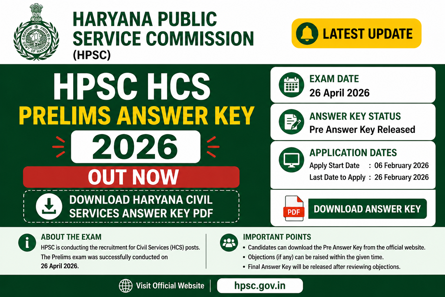 HPSC HCS Prelims Answer Key 2026 Out – Download Haryana Civil Services Answer Key PDF