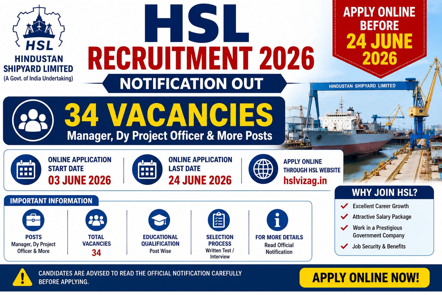 HSL Recruitment 2026 Notification Out for 34 Posts – Apply Online Before 24 June