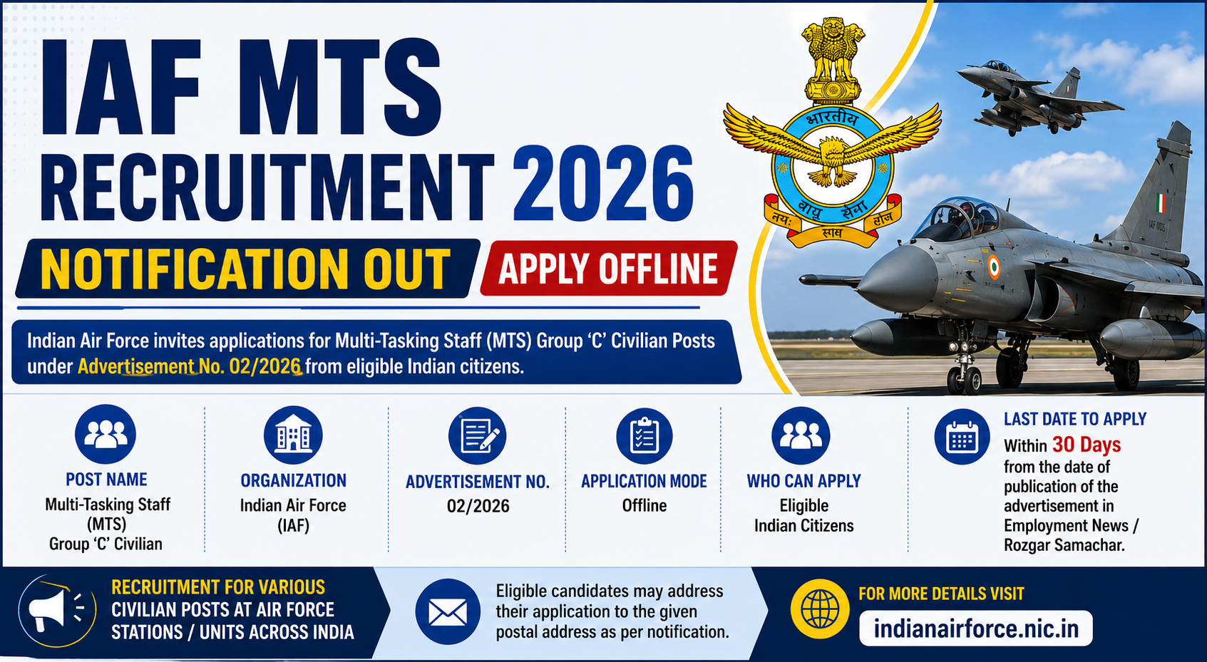 IAF MTS Recruitment 2026 Notification Out for Group C Civilian Posts, Apply Offline