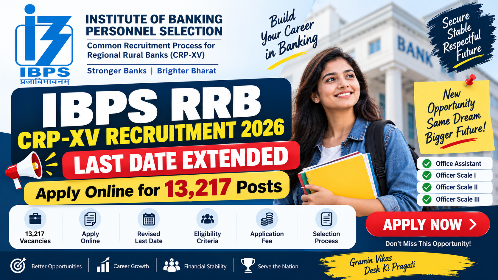 IBPS RRB CRP-XV Recruitment 2026 Last Date Extended – Apply Online for 13,217 Posts