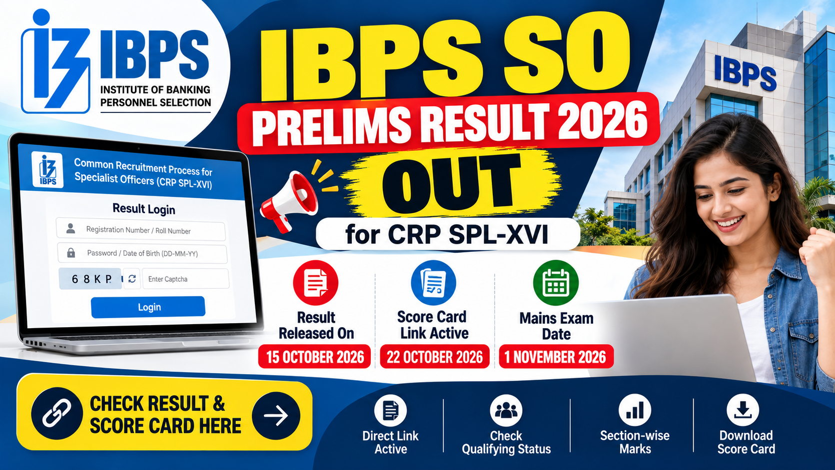 IBPS SO Prelims Result 2026 Out, Score Card Link Active – Check Result
