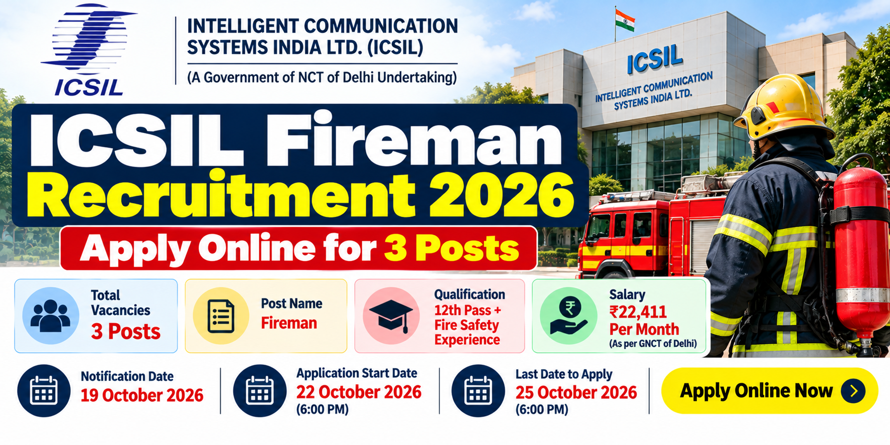 ICSIL Fireman Recruitment 2026: Apply Online for 3 Posts