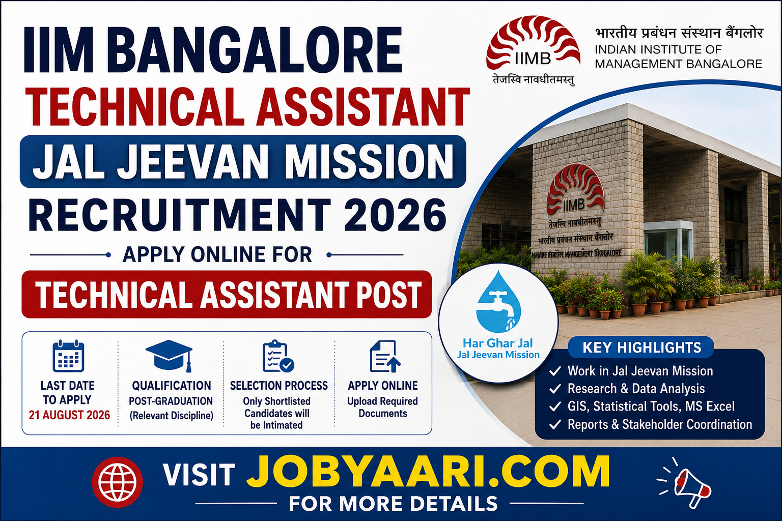 IIM Bangalore Technical Assistant Jal Jeevan Mission Recruitment 2026: Apply Online for Technical As
