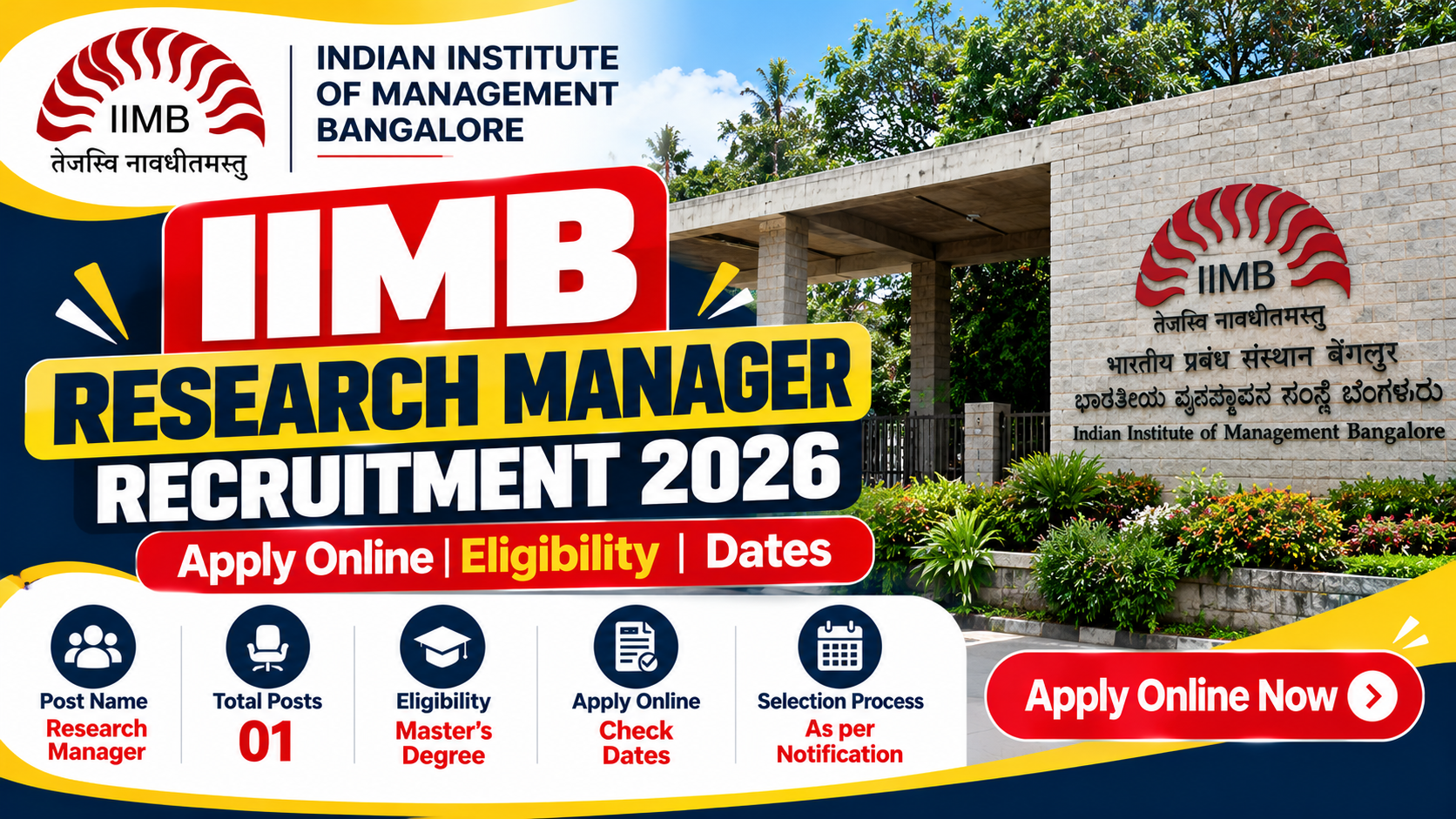 IIMB Research Manager Recruitment 2026: Apply Online, Eligibility & Dates