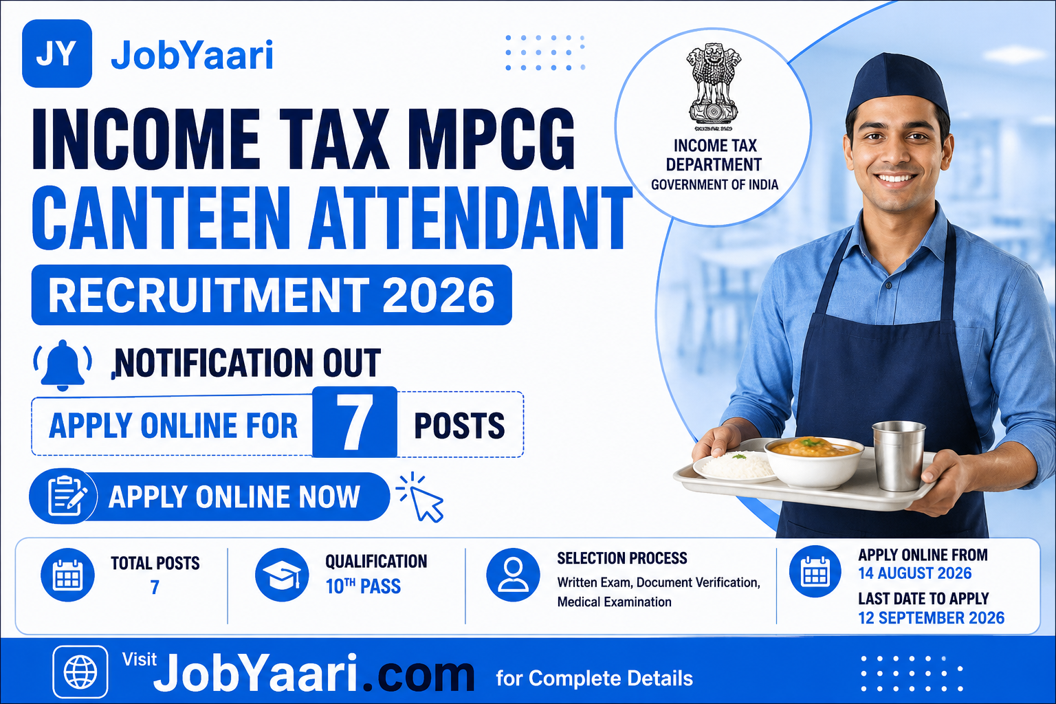 Income Tax MPCG Canteen Attendant Recruitment 2026 Notification Out, Apply Online for 7 Posts