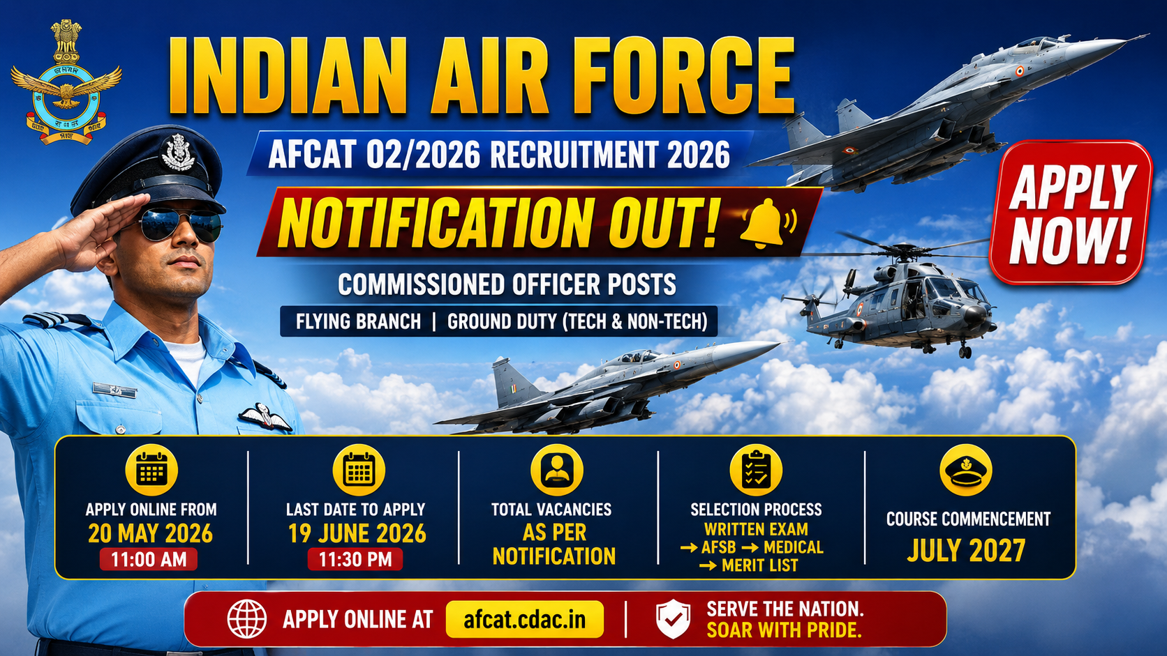 Indian Air Force AFCAT 02/2026 Recruitment 2026 Notification Out - Apply Online