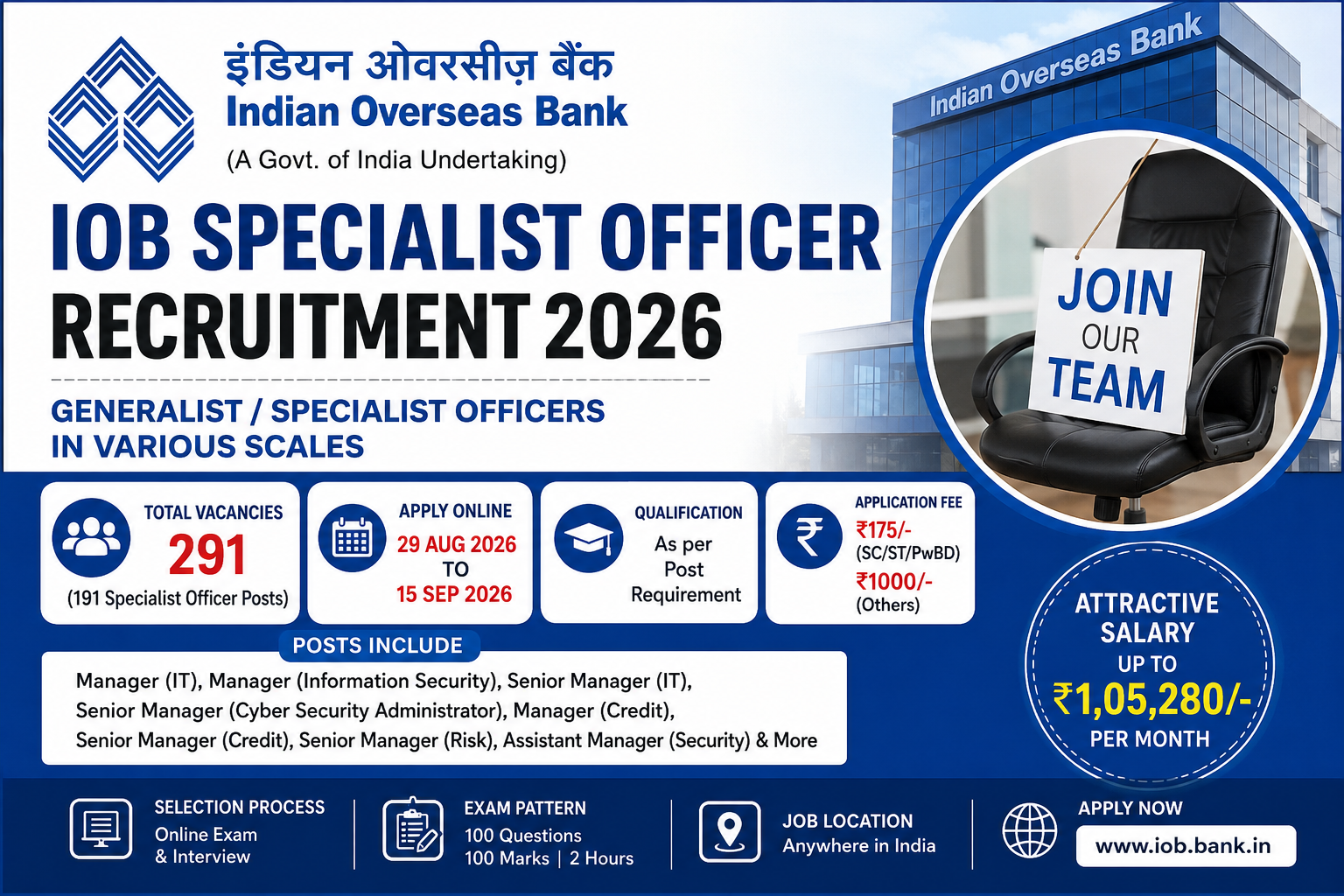 IOB Specialist Officer Recruitment 2026: Apply Online, Eligibility, Fee, Exam Pattern & Selection Pr