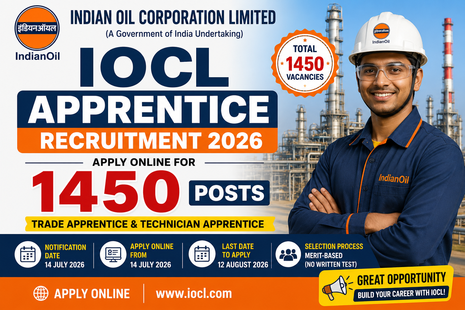 IOCL Apprentice Recruitment 2026 Apply Online for 1450 Posts