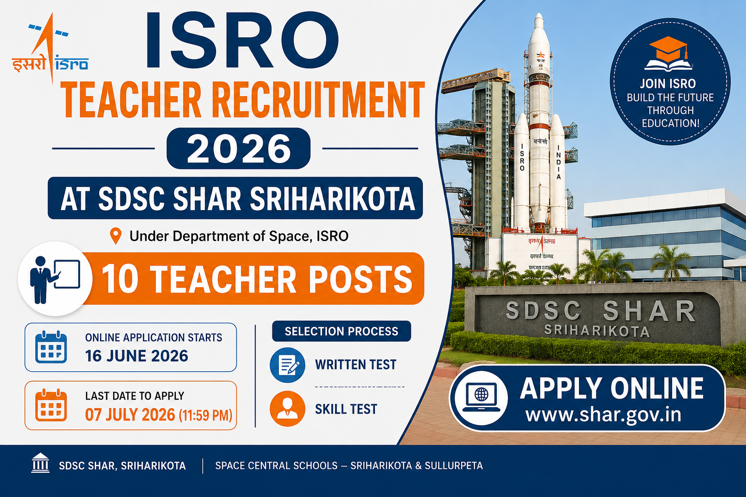 ISRO SDSC SHAR Teacher Recruitment 2026 Notification PDF, Eligibility & Apply Online