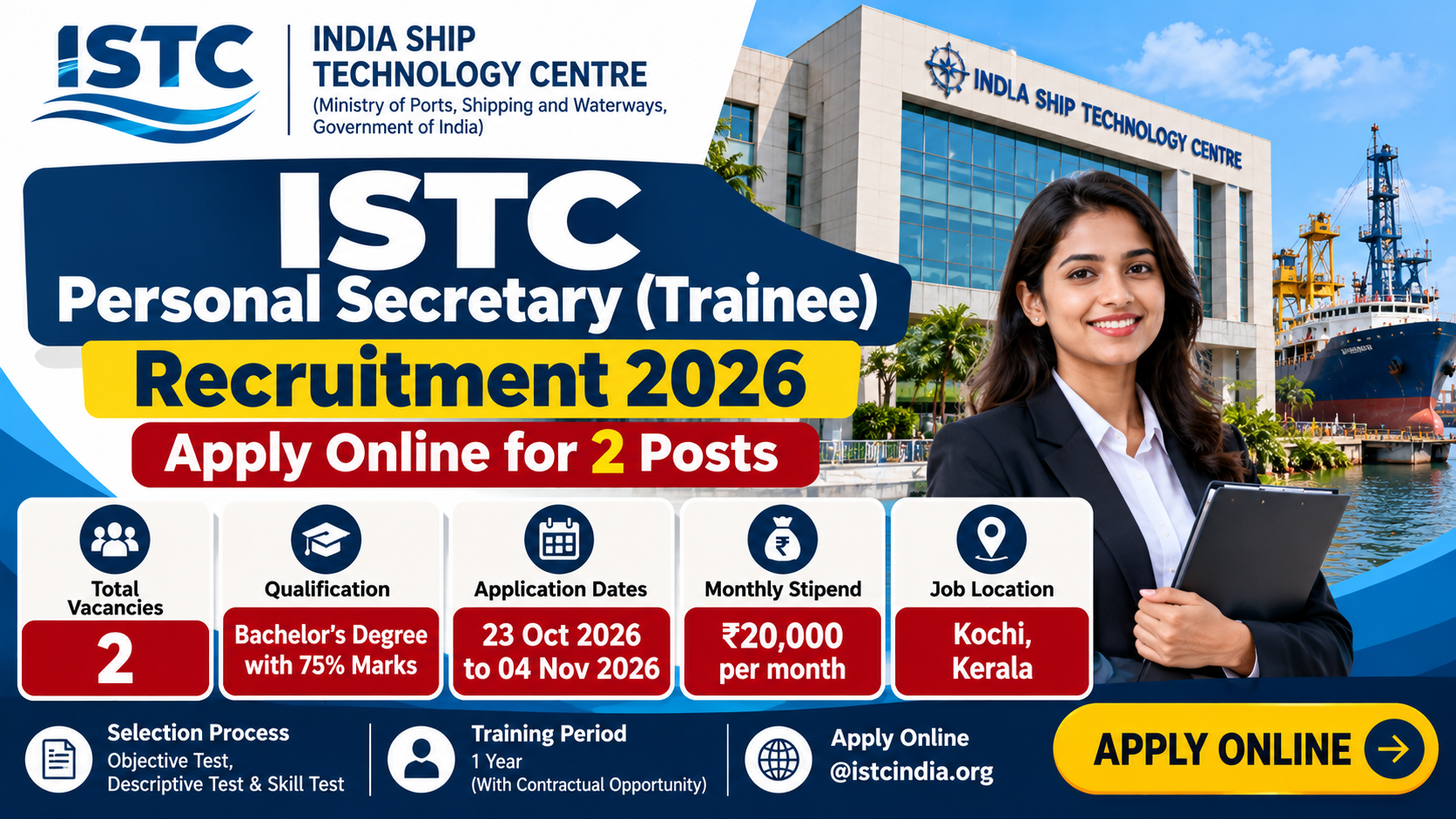 ISTC Personal Secretary Recruitment 2026: Apply Online for 2 Posts, Eligibility & Dates